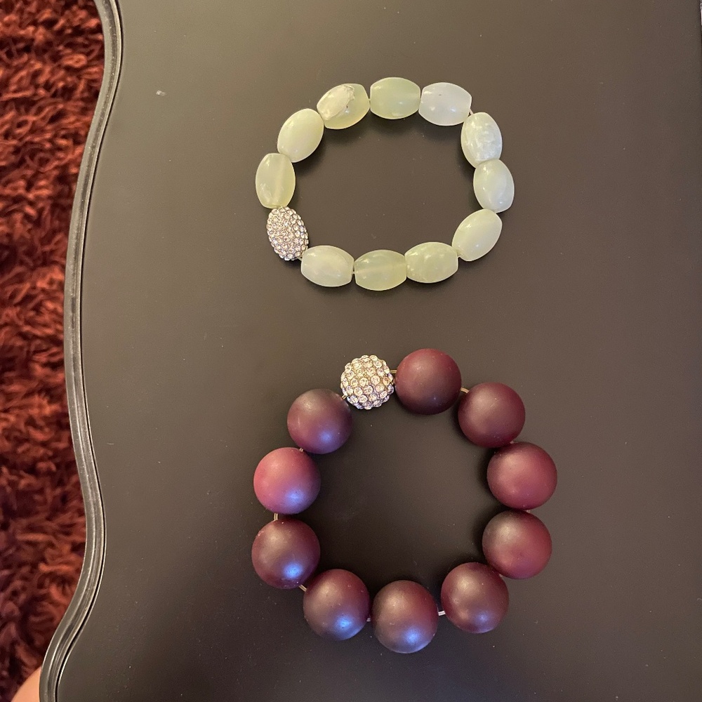 Burgundy Glass Bead stretch bracelet & Jade Bead Stretch bracelet